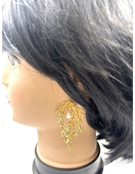 PENDIENTES DE BODAS BONITOS DORADOS CON PERLAS ESTILO SOFISTICADO