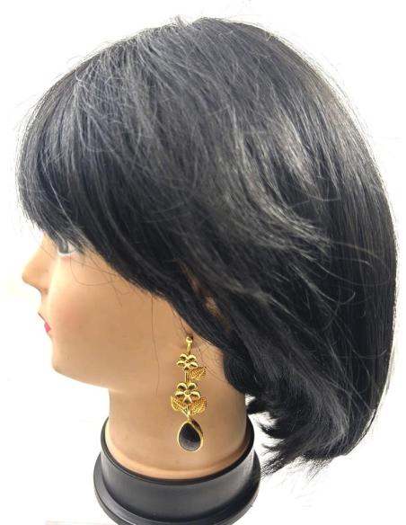 PENDIENTES MUJER LARGOS DORADOS Y NEGROS DE FLORES