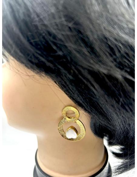 PENDIENTES MUJER DORADOS CON NACAR PARA BODAS DIA Y NOCHE