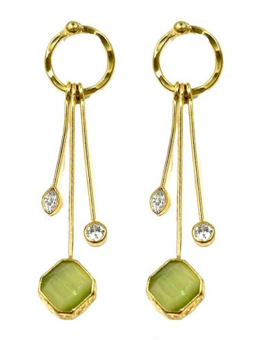 PENDIENTES MUJER LARGOS DORADOS Y VERDE OLIVA CON CIRCONITAS