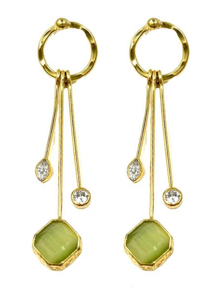 PENDIENTES MUJER LARGOS DORADOS Y VERDE OLIVA CON CIRCONITAS
