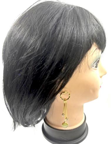 PENDIENTES MUJER LARGOS DORADOS Y VERDE OLIVA CON CIRCONITAS