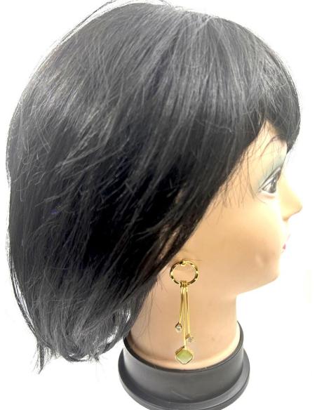 PENDIENTES MUJER LARGOS DORADOS Y VERDE OLIVA CON CIRCONITAS