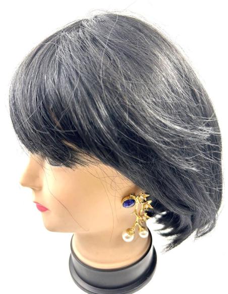 PENDIENTES DORADOS PIEDRAS AZULES MARINO Y PERLAS PARA INVITADAS Y MADRINAS DE BODAS