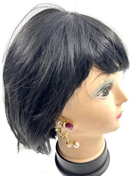 PENDIENTES DORADOS PIEDRAS BUGAMBILIAS Y PERLAS PARA INVITADAS Y MADRINAS DE BODAS