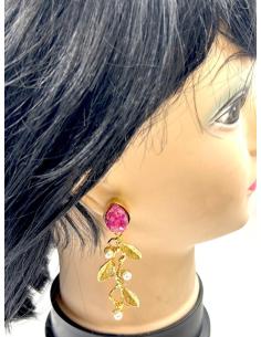 PENDIENTES DORADOS CON PIEDRAS DRUSAS BUGAMBILIAS Y PERLAS 2