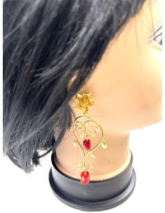 PENDIENTES LARGOS DORADOS CON ROJO CORAL IDEALES PARA CEREMONIAS 2