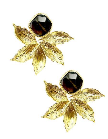 PENDIENTES DORADOS PEQUEÑOS CON PIEDRAS MARRONES PARA BODAS