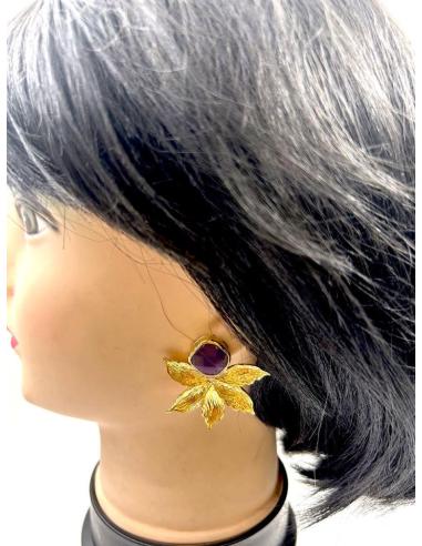 PENDIENTES DORADOS PEQUEÑOS CON PIEDRAS MARRONES PARA BODAS