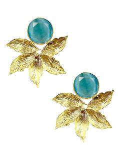 PENDIENTES DORADOS CORTOS CON PIEDRAS AZULES PARA BODAS