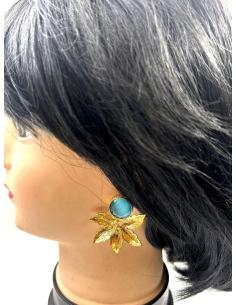 PENDIENTES DORADOS CORTOS CON PIEDRAS AZULES PARA BODAS 2