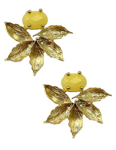 PENDIENTES DORADOS CORTOS CON PIEDRAS AMARILLAS PARA BODAS