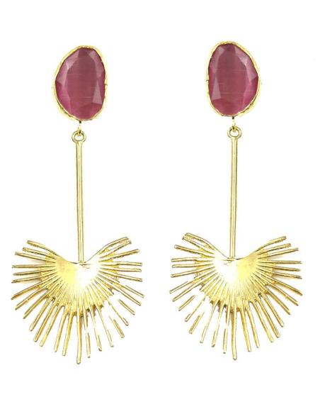 PENDIENTES MUJER DORADOS LARGOS CON PIEDRAS ROSAS MUY ESTETICOS