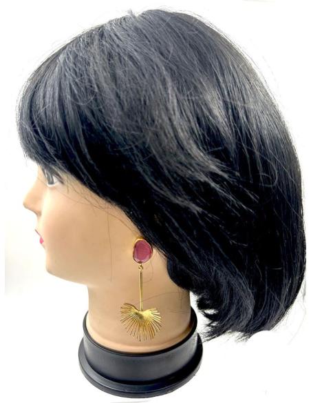 PENDIENTES MUJER DORADOS LARGOS CON PIEDRAS ROSAS MUY ESTETICOS