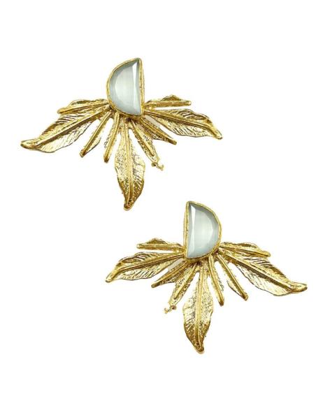 PENDIENTES SOFISTICADOS DORADOS CON GRIS PERLA