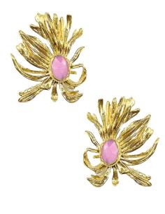 PENDIENTES DORADOS Y ROSAS CORTOS DISEÑO DE ALGAS MARINAS PARA BODAS