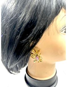 PENDIENTES DORADOS Y ROSAS CORTOS DISEÑO DE ALGAS MARINAS PARA BODAS 2