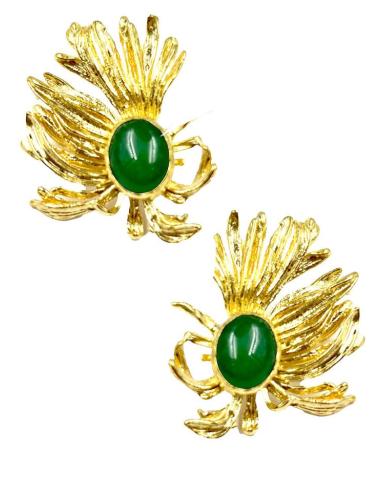 PENDIENTES CORTOS DORADOS Y VERDES JADE PARA BODAS DE DIA Y NOCHE