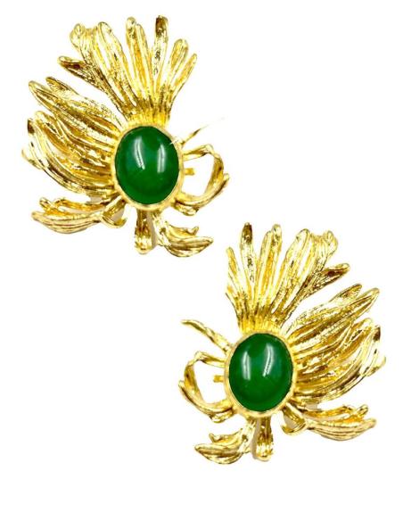 PENDIENTES CORTOS DORADOS Y VERDES JADE PARA BODAS DE DIA Y NOCHE