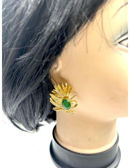 PENDIENTES CORTOS DORADOS Y VERDES JADE PARA BODAS DE DIA Y NOCHE