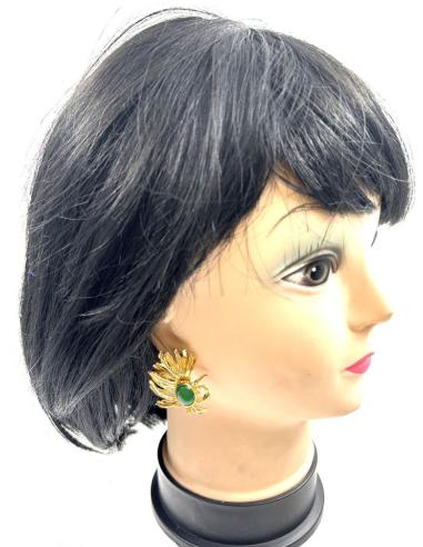PENDIENTES CORTOS DORADOS Y VERDES JADE PARA BODAS DE DIA Y NOCHE