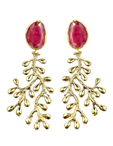 PENDIENTES LARGOS PARA BODAS DORADOS Y ROSAS DE PIEDRA