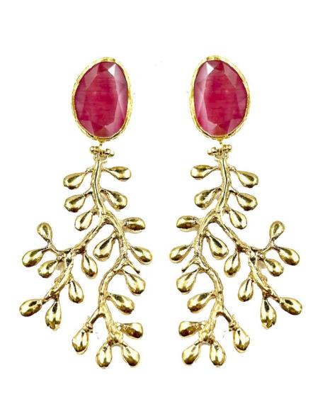 PENDIENTES LARGOS PARA BODAS DORADOS Y ROSAS DE PIEDRA