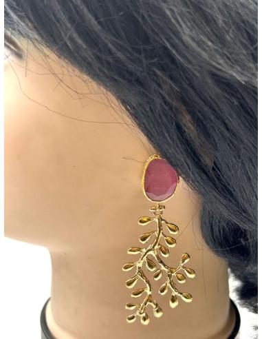 PENDIENTES LARGOS PARA BODAS DORADOS Y ROSAS DE PIEDRA