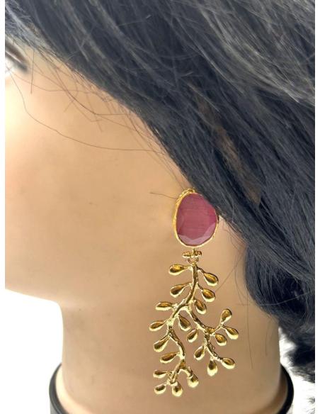 PENDIENTES LARGOS PARA BODAS DORADOS Y ROSAS DE PIEDRA