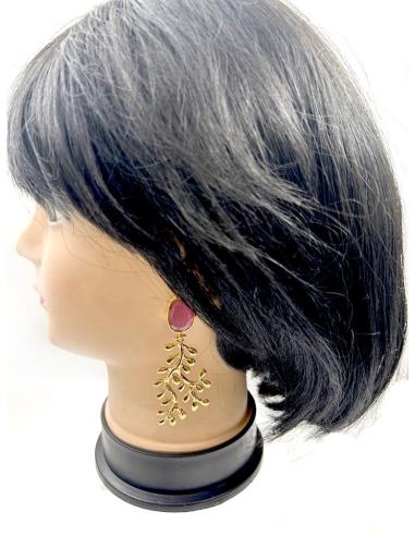 PENDIENTES LARGOS PARA BODAS DORADOS Y ROSAS DE PIEDRA