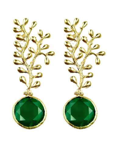 PENDIENTES LARGOS DORADOS Y VERDES PARA BODAS Y FIESTA