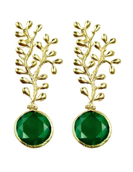 PENDIENTES LARGOS DORADOS Y VERDES PARA BODAS Y FIESTA