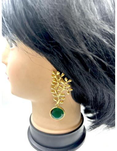 PENDIENTES LARGOS DORADOS Y VERDES PARA BODAS Y FIESTA