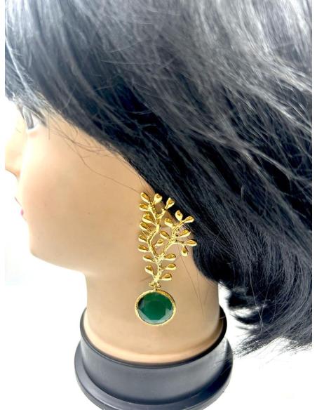 PENDIENTES LARGOS DORADOS Y VERDES PARA BODAS Y FIESTA