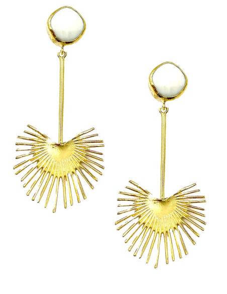 PENDIENTES MUJER DORADOS LARGOS Y PIEDRAS BLANCAS PARA EVENTOS Y BODAS