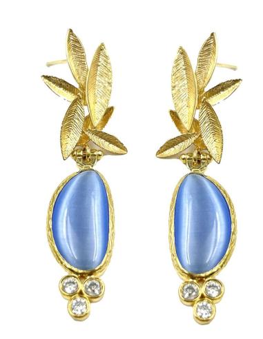 PENDIENTES BODA AZULES Y DORADOS MUY BONITOS CON CIRCONITAS