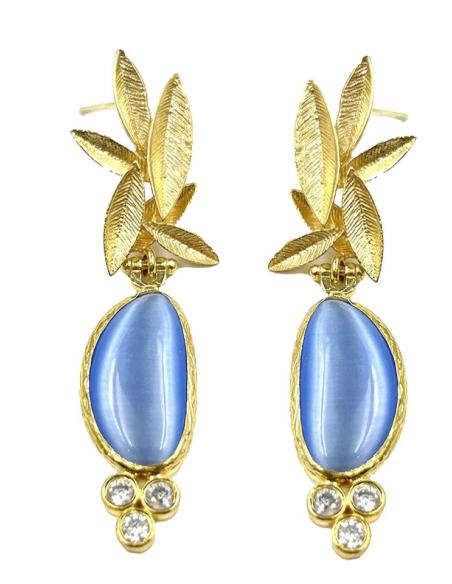 PENDIENTES BODA AZULES Y DORADOS MUY BONITOS CON CIRCONITAS