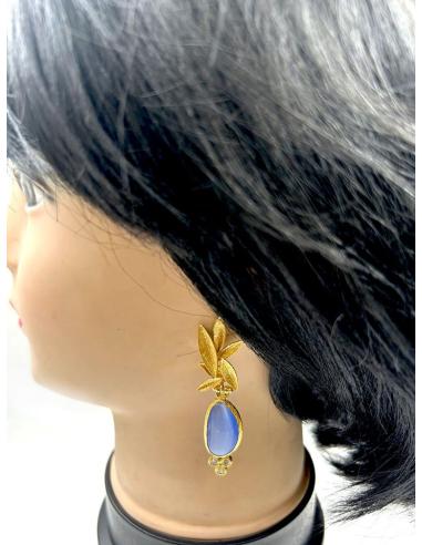 PENDIENTES BODA AZULES Y DORADOS MUY BONITOS CON CIRCONITAS