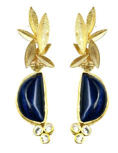 PENDIENTES PARA BODAS AZULES MARINO Y DORADOS CON BAÑO DE ORO