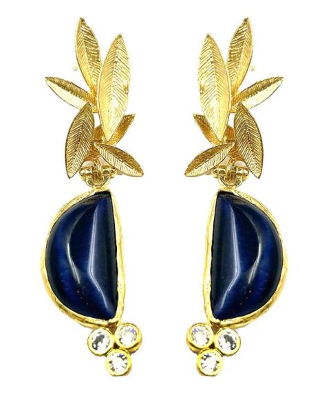 PENDIENTES PARA BODAS AZULES MARINO Y DORADOS CON BAÑO DE ORO