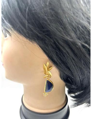 PENDIENTES PARA BODAS AZULES MARINO Y DORADOS CON BAÑO DE ORO