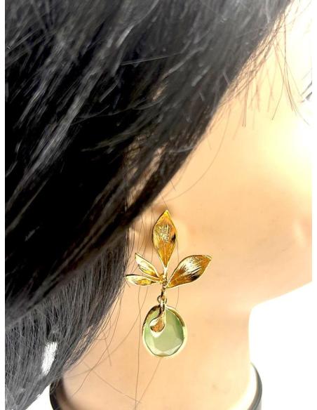 PENDIENTES BODA DE PIEDRAS VERDES AGUA Y DORADOS MUY ELEGANTES