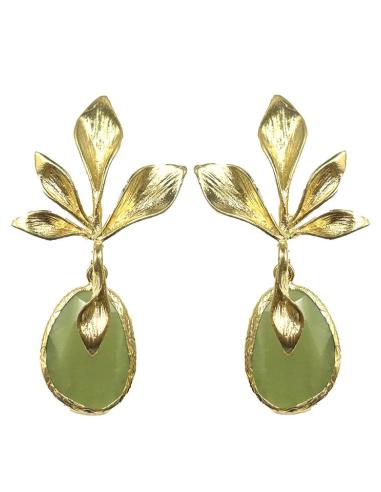 PENDIENTES BODA DE PIEDRAS VERDES OLIVA Y DORADOS MUY ELEGANTES