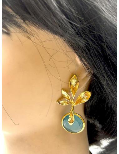 PENDIENTES BODA DE PIEDRAS AZULES CON DORADO PARA EVENTOS Y BODAS