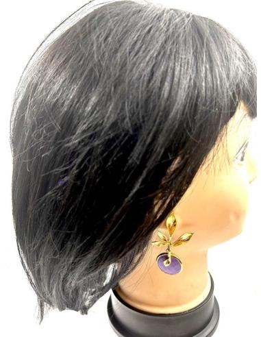 PENDIENTES BODA DE PIEDRAS MORADO CLARO Y DORADO PARA EVENTOS Y BODAS