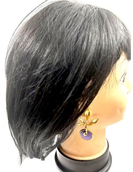 PENDIENTES BODA DE PIEDRAS MORADO CLARO Y DORADO PARA EVENTOS Y BODAS
