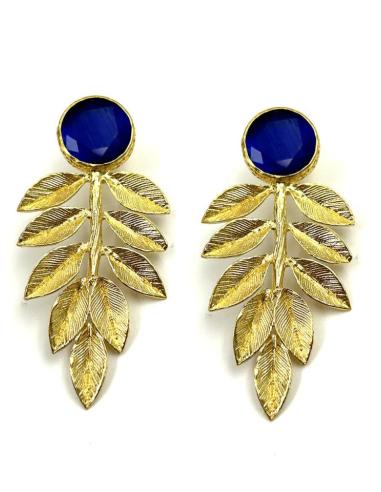 PENDIENTES ONLINE DORADOS DE HOJA Y PIEDRA AZULONA PARA BODAS