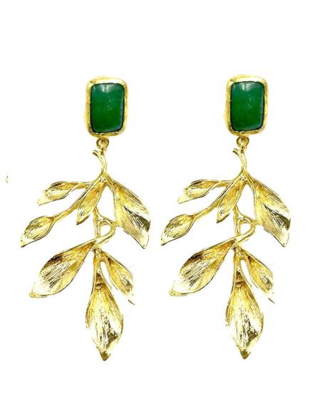 PENDIENTES ONLINE DORADOS LARGOS CON PIEDRA VERDE PARA BODAS