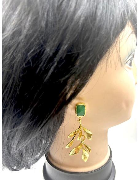 PENDIENTES ONLINE DORADOS LARGOS CON PIEDRA VERDE PARA BODAS
