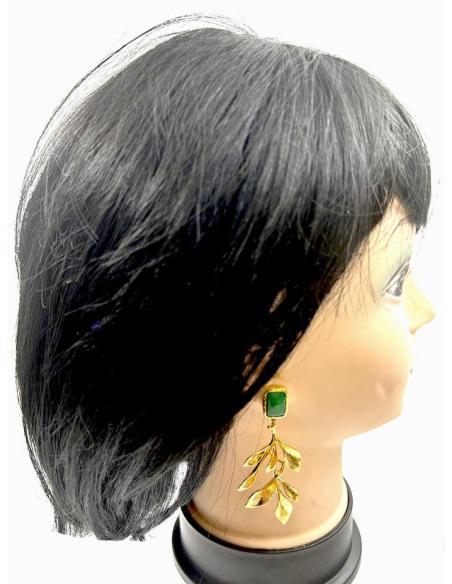 PENDIENTES ONLINE DORADOS LARGOS CON PIEDRA VERDE PARA BODAS